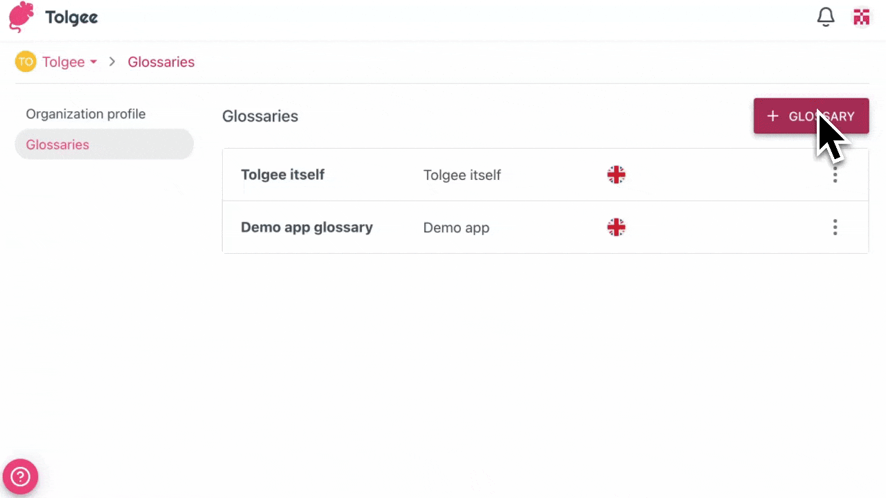 Create glossary dialog